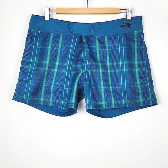 The North Face Never Stop Exploring Women's Reversible Blue Plaid Shorts Size 12 - Picture 1 of 16